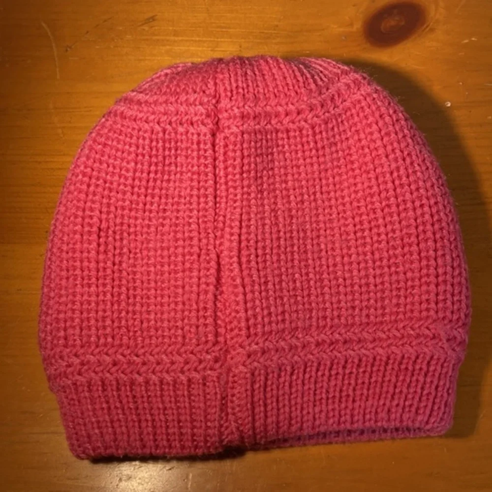 Girls Adorable Unique Pink Fur Flowered  Double Knit Beanie